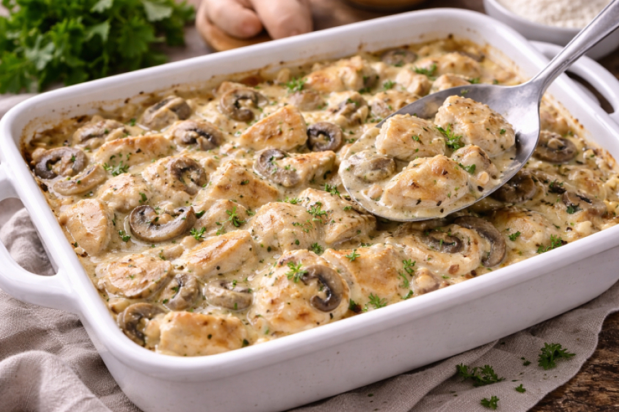 Беру банку сметаны и куриную грудку: блюдо само томится в духовке, и получается нежная подлива